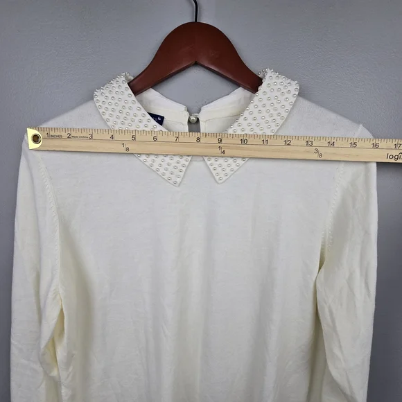 RSVP By Talbots Pearl Embelllished Top 3/4 Sleeve Ivory‎ Women Sz L Classic Chic - Picture 10 of 14